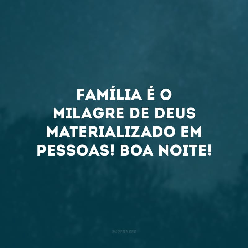 Família é o milagre de Deus materializado em pessoas! Boa noite!
