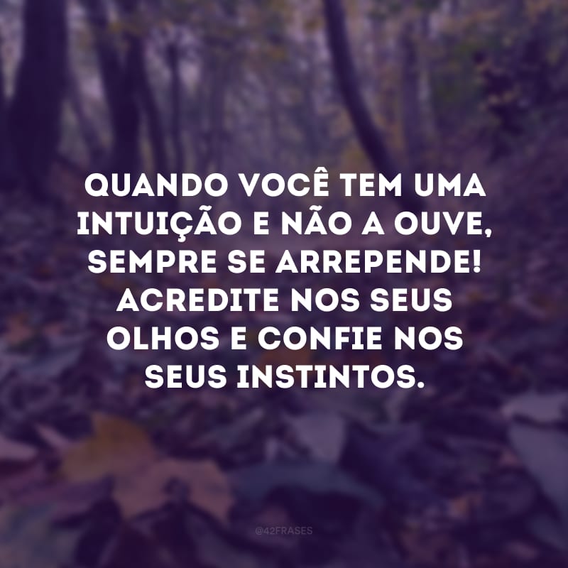 Quando você tem uma intuição e não a ouve, sempre se arrepende! Acredite nos seus olhos e confie nos seus instintos.