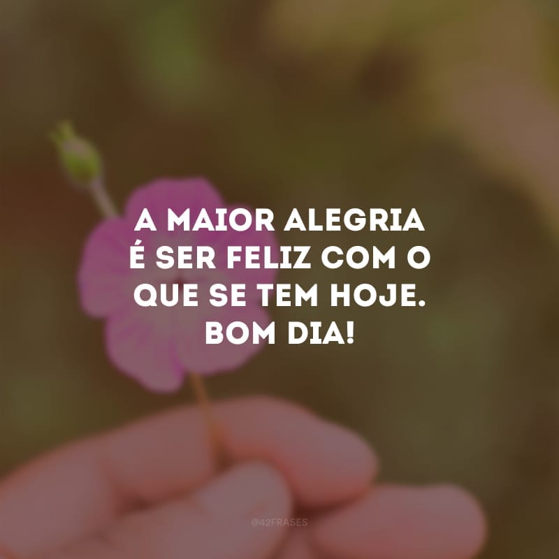 A maior alegria é ser feliz com o que se tem hoje. Bom dia!