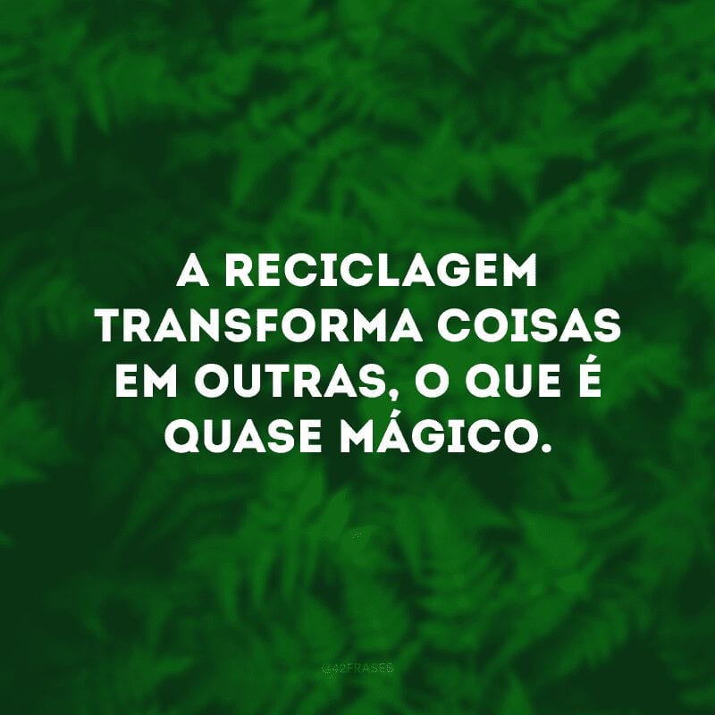 A reciclagem transforma coisas em outras, o que é quase mágico.

