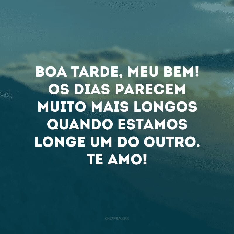 Boa tarde, meu bem! Os dias parecem muito mais longos quando estamos longe um do outro. Te amo!