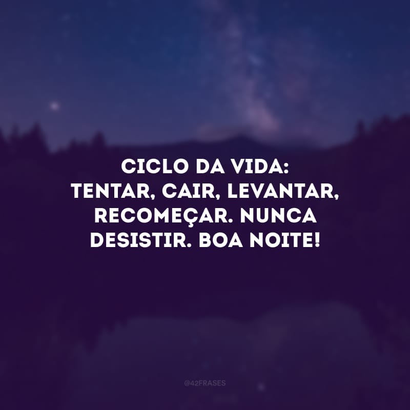 Ciclo da vida: tentar, cair, levantar, recomeçar. Nunca desistir. Boa noite! 