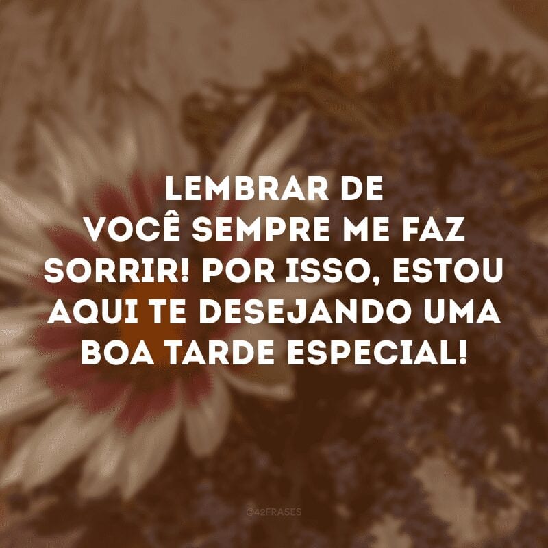 Lembrar de você sempre me faz sorrir! Por isso, estou aqui te desejando uma boa tarde especial!