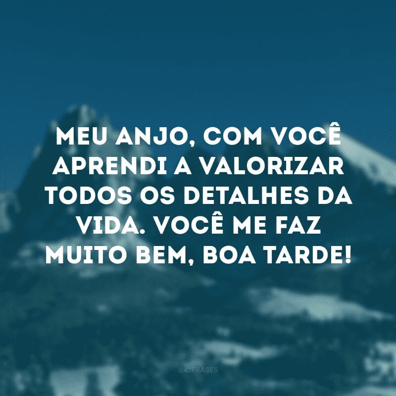 Meu anjo, com você aprendi a valorizar todos os detalhes da vida. Você me faz muito bem, boa tarde!