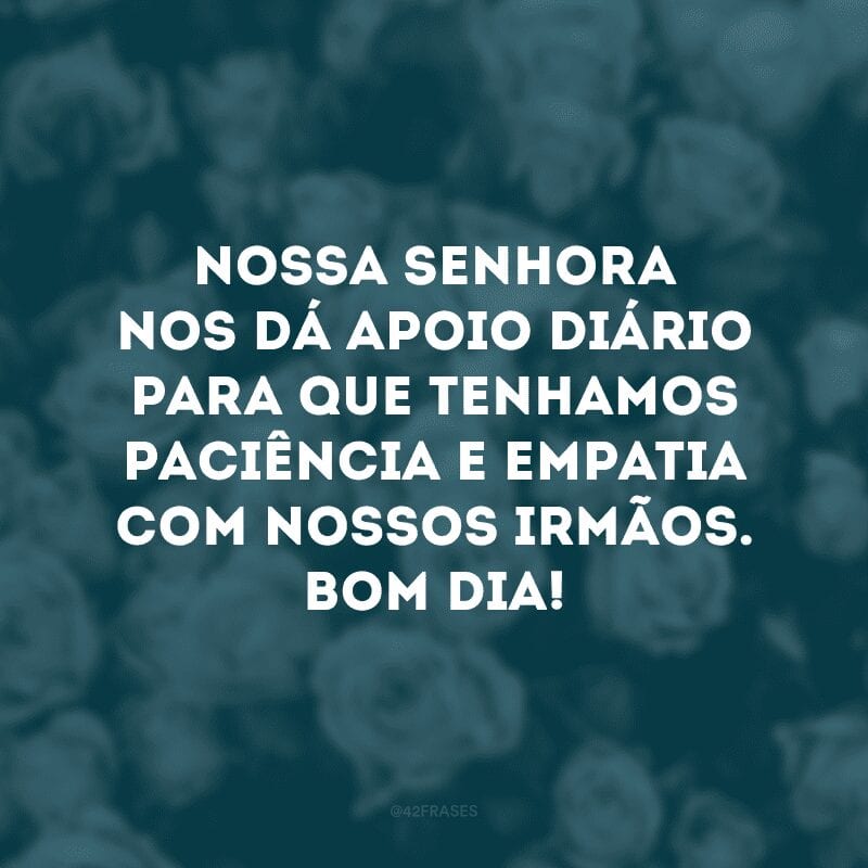 Nossa Senhora nos dá apoio diário para que tenhamos paciência e empatia com nossos irmãos. Bom dia!