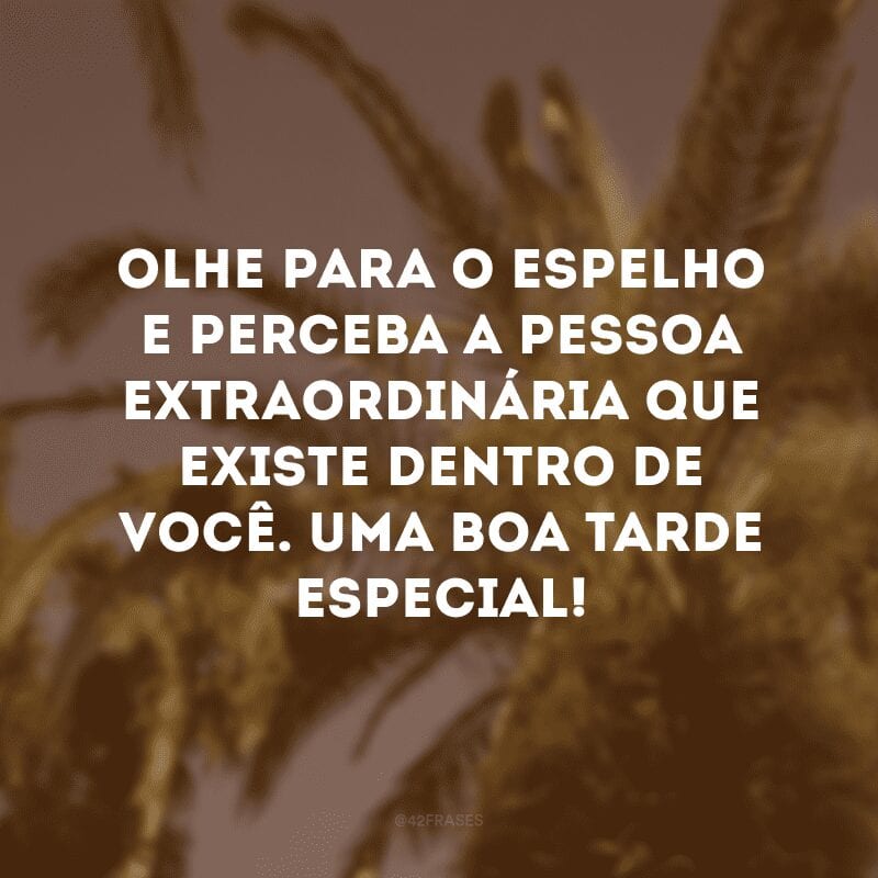 Olhe para o espelho e perceba a pessoa extraordinária que existe dentro de você. Uma boa tarde especial!