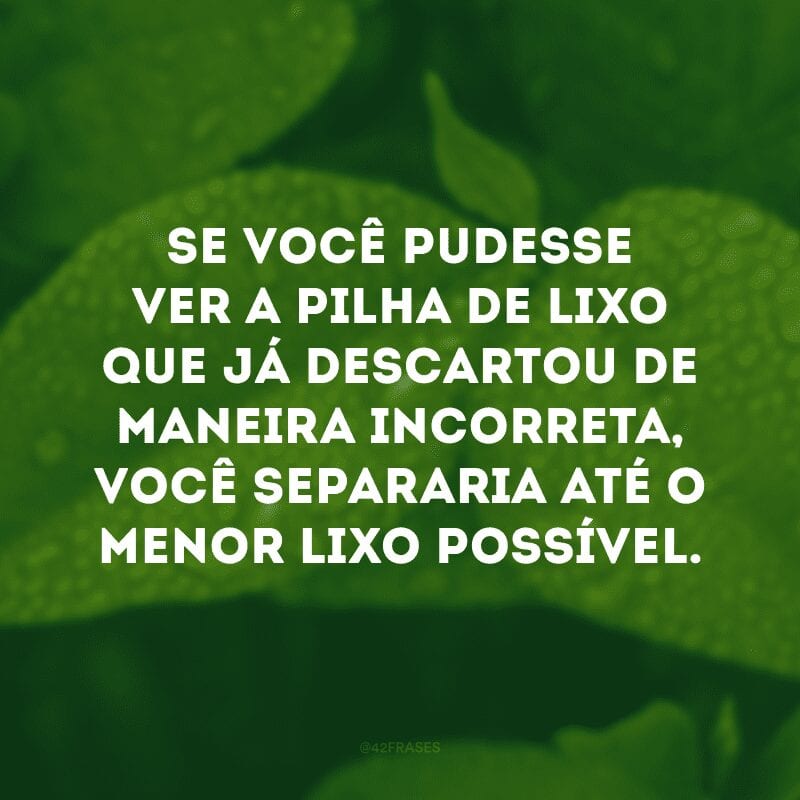 Se você pudesse ver a pilha de lixo que já descartou de maneira incorreta, você separaria até o menor lixo possível. 