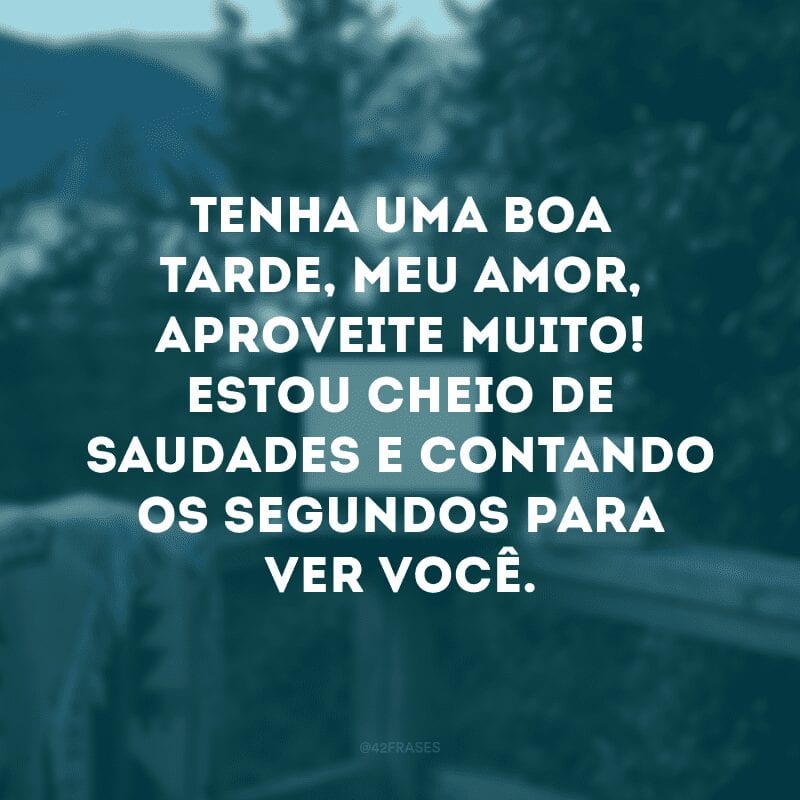 Tenha uma boa tarde, meu amor, aproveite muito! Estou cheio de saudades e contando os segundos para ver você.