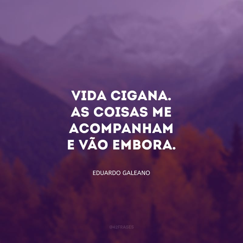 Vida cigana. As coisas me acompanham e vão embora. São minhas de noite, perco-as de dia. Não estou preso às coisas; elas não decidem nada.