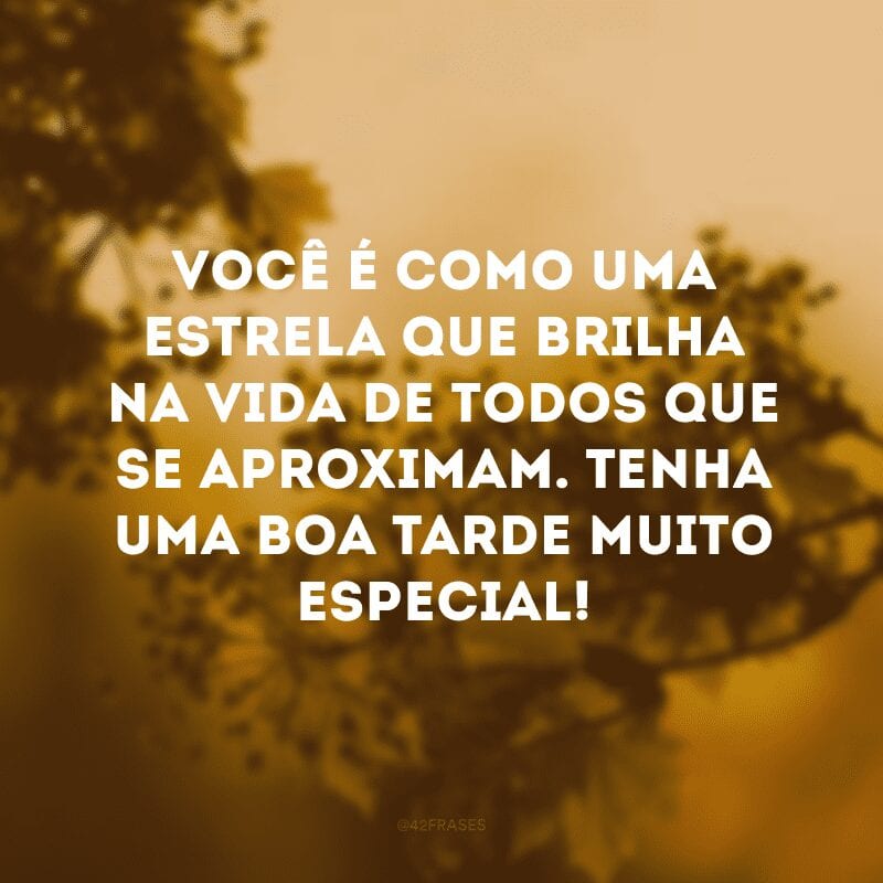 Você é como uma estrela que brilha na vida de todos que se aproximam. Tenha uma boa tarde muito especial!