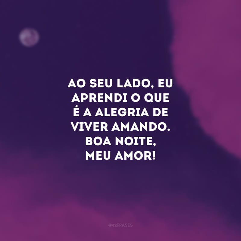 Ao seu lado, eu aprendi o que é a alegria de viver amando. Boa noite, meu amor!