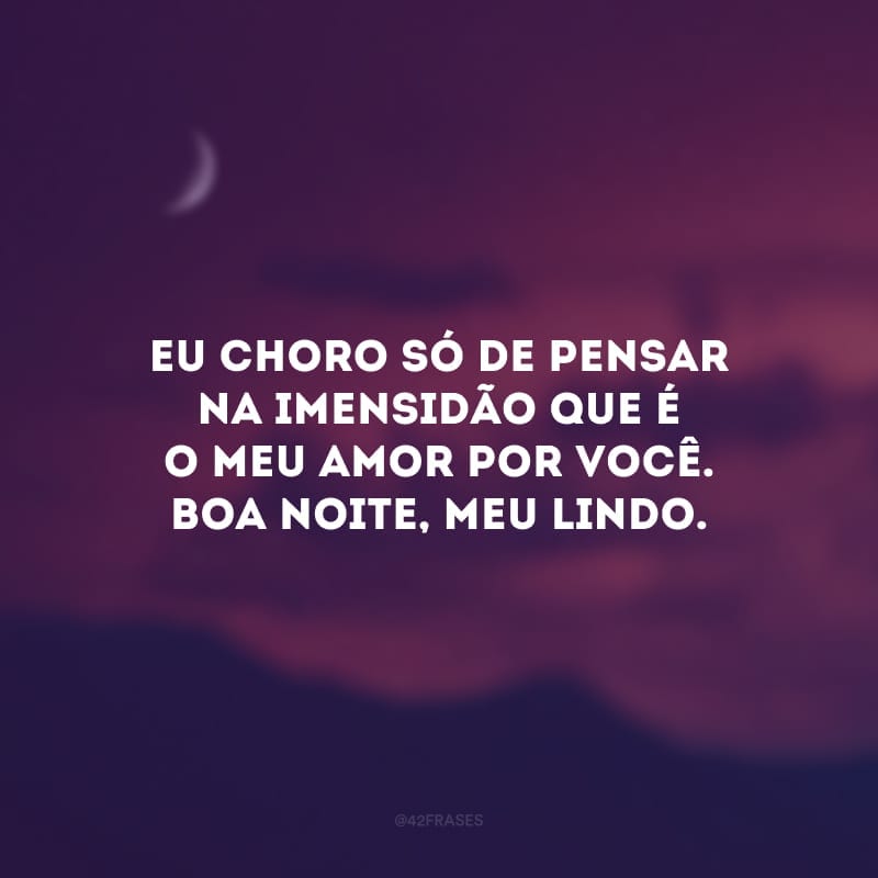 Eu choro só de pensar na imensidão que é o meu amor por você. Boa noite, meu lindo.