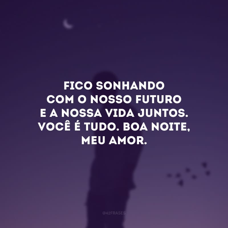 Fico sonhando com o nosso futuro e a nossa vida junto. Você é tudo. Boa noite, meu amor.
