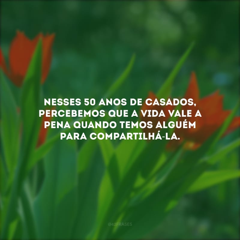 Nesses 50 anos de casados, percebemos que a vida vale a pena quando temos alguém para compartilhá-la.