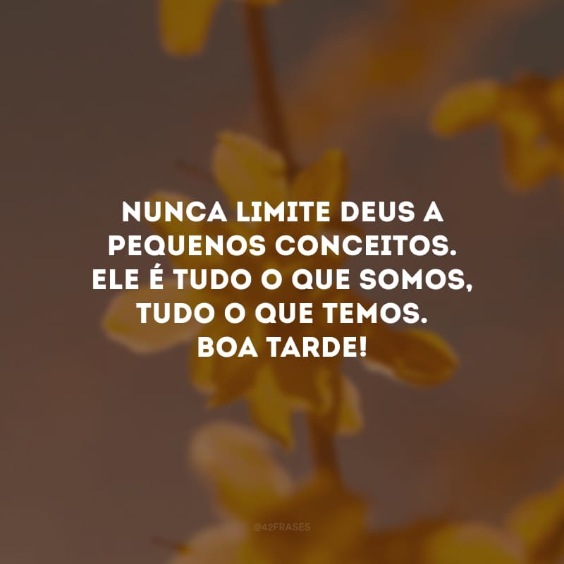 Nunca limite Deus a pequenos conceitos. Ele é tudo o que somos, tudo o que temos. Boa tarde!