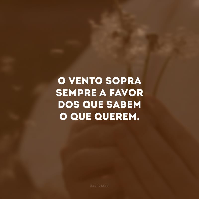 O vento sopra sempre a favor dos que sabem o que querem. 