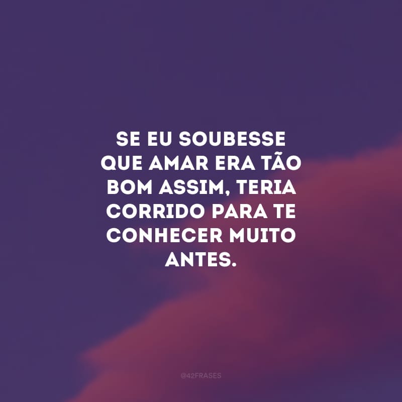 Se eu soubesse que amar era tão bom assim, teria corrido para te conhecer muito antes. Boa noite, meu grande amor!