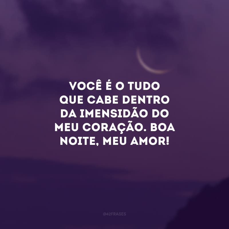 Você é o tudo que cabe dentro da imensidão do meu coração. Boa noite, meu amor!