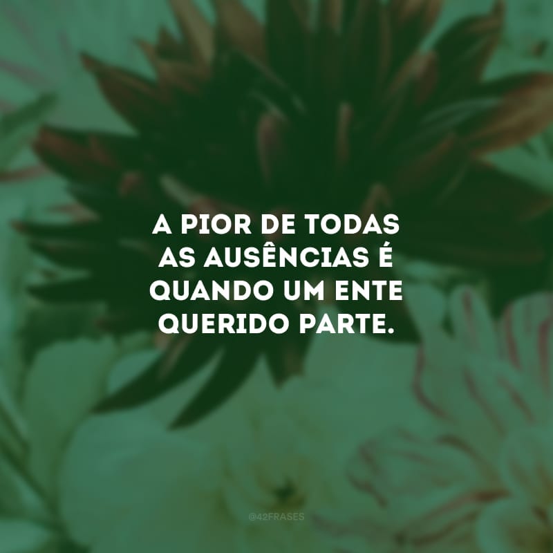 A pior de todas as ausências é quando um ente querido parte. Todos os dias, acordo sabendo que a minha saudade não pode ser remediada.