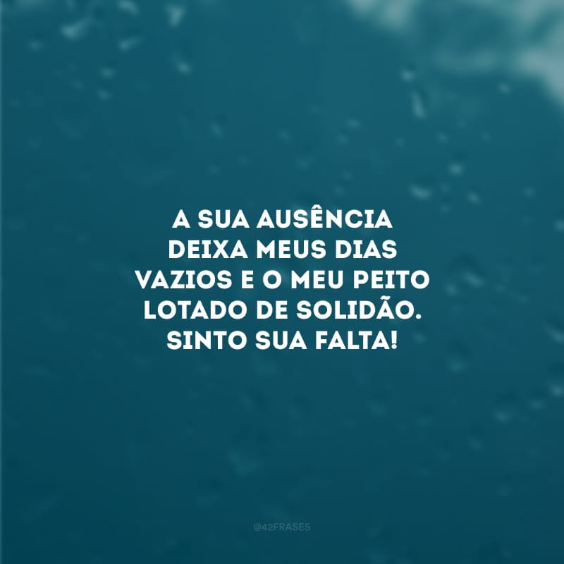 A sua ausência deixa meus dias vazios e o meu peito lotado de solidão. Sinto sua falta!