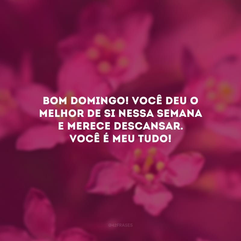 Bom domingo! Você deu o melhor de si nessa semana e merece descansar. Você é meu tudo!