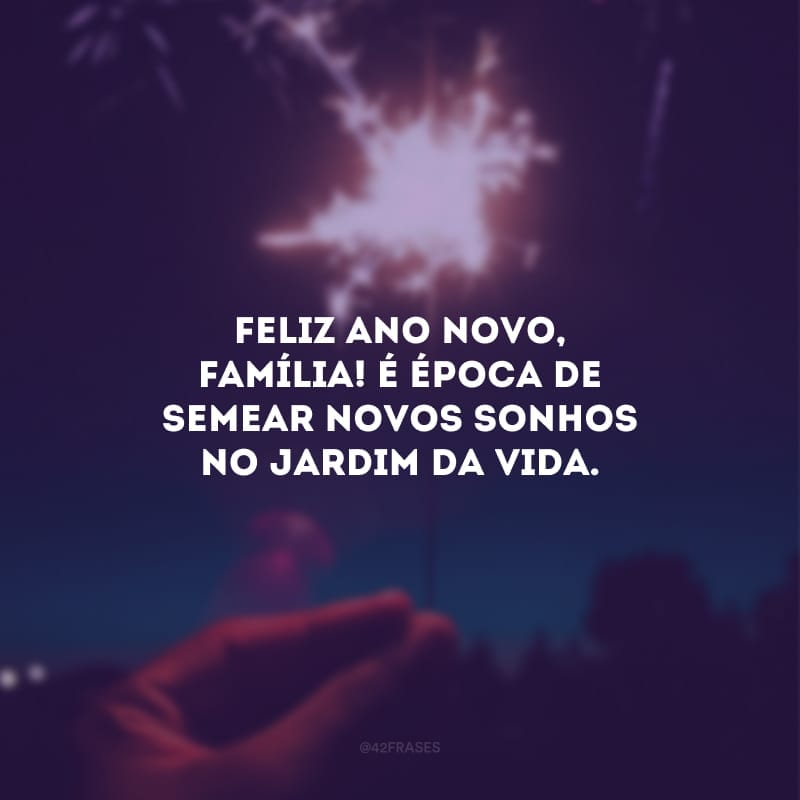 Feliz Ano Novo, família! É época de semear novos sonhos no jardim da vida. Que as nossas raízes permaneçam fortes e entrelaçadas. Que os nossos dias sejam de confraternização e amor.