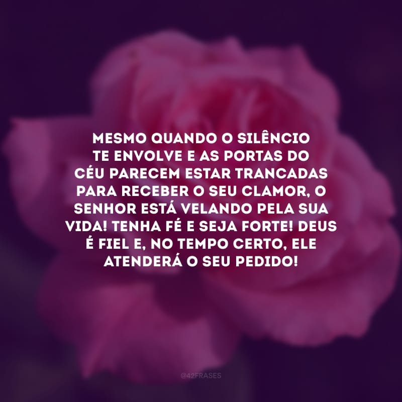 Mesmo quando o silêncio te envolve e as portas do Céu parecem estar trancadas para receber o seu clamor, o Senhor está velando pela sua vida! Tenha fé e seja forte! Deus é fiel e, no tempo certo, Ele atenderá o seu pedido!