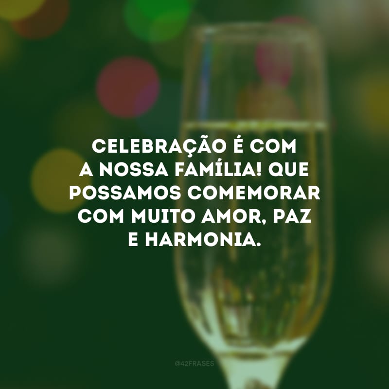 Celebração é com a nossa família! Que possamos comemorar com muito amor, paz e harmonia. Que a felicidade esteja presente em nosso meio. Boas Festas!