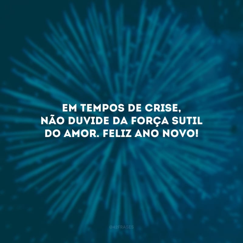 Em tempos de crise, não duvide da força sutil do amor. Feliz Ano Novo!