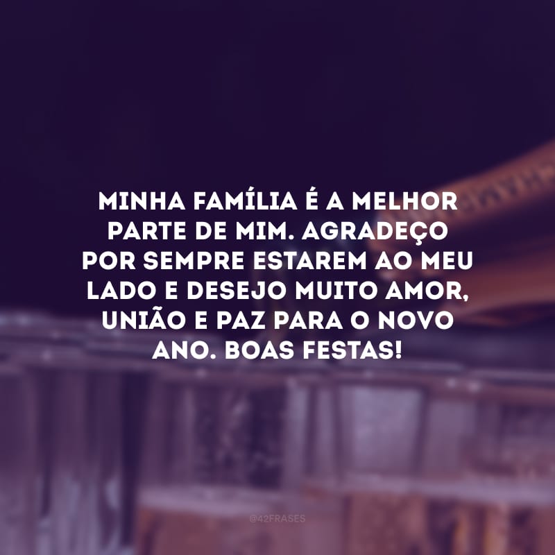 Minha família é a melhor parte de mim. Agradeço por sempre estarem ao meu lado e desejo muito amor, união e paz para o novo ano. Boas Festas!