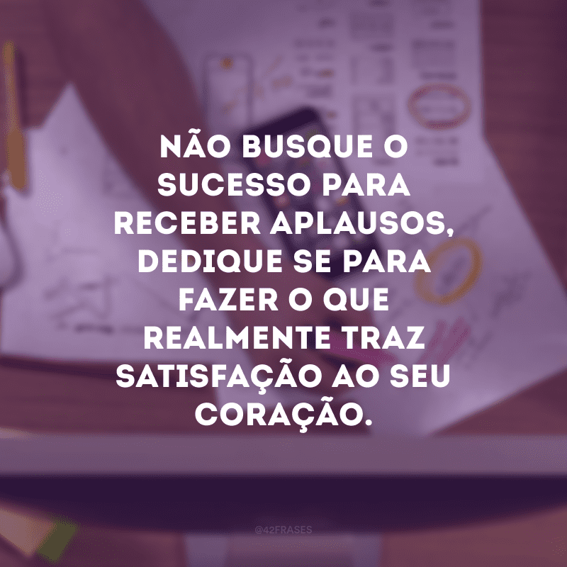 Não busque o sucesso para receber aplausos, dedique-se para fazer o que realmente traz satisfação ao seu coração.