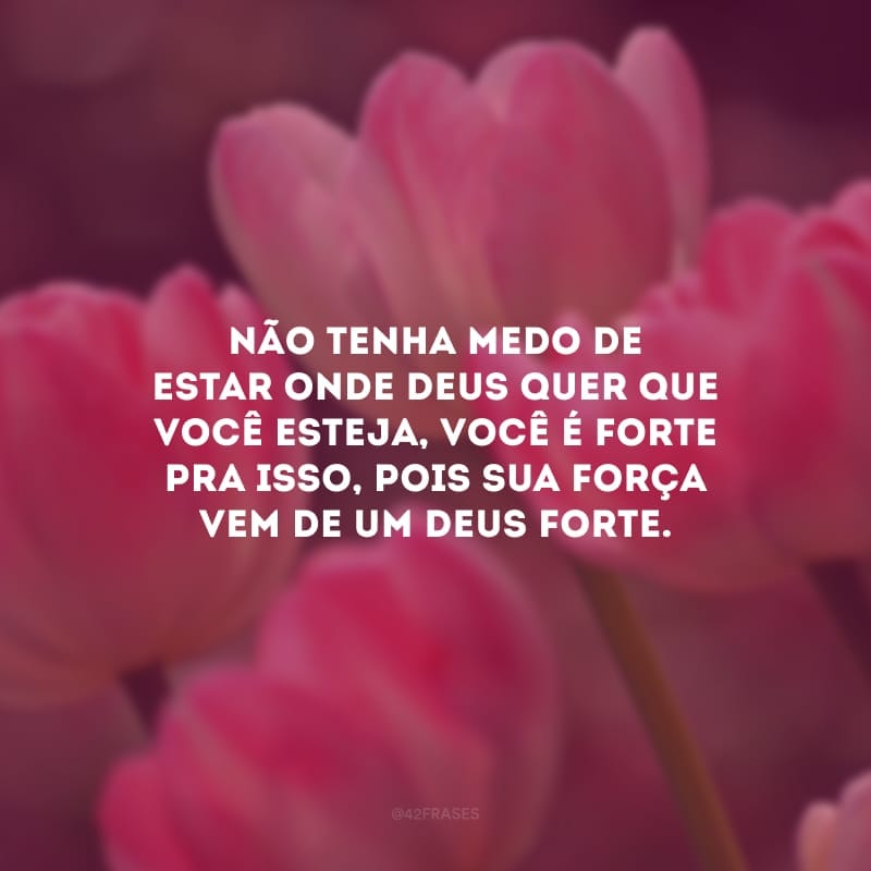 Não tenha medo de estar onde Deus quer que você esteja, você é forte pra isso, pois sua força vem de um Deus forte.