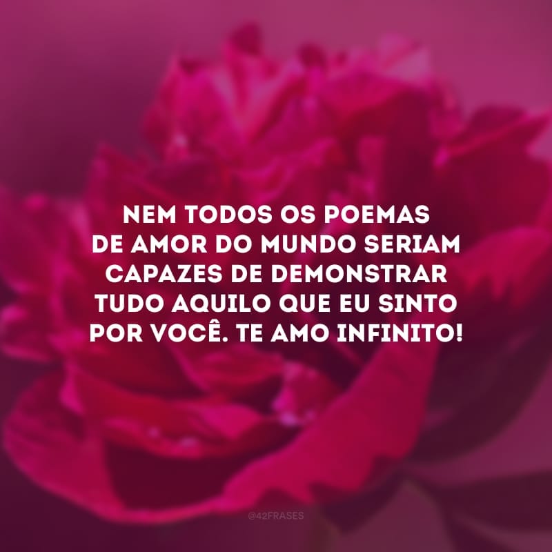 Nem todos os poemas de amor do mundo seriam capazes de demonstrar tudo aquilo que eu sinto por você. Te amo infinito! 