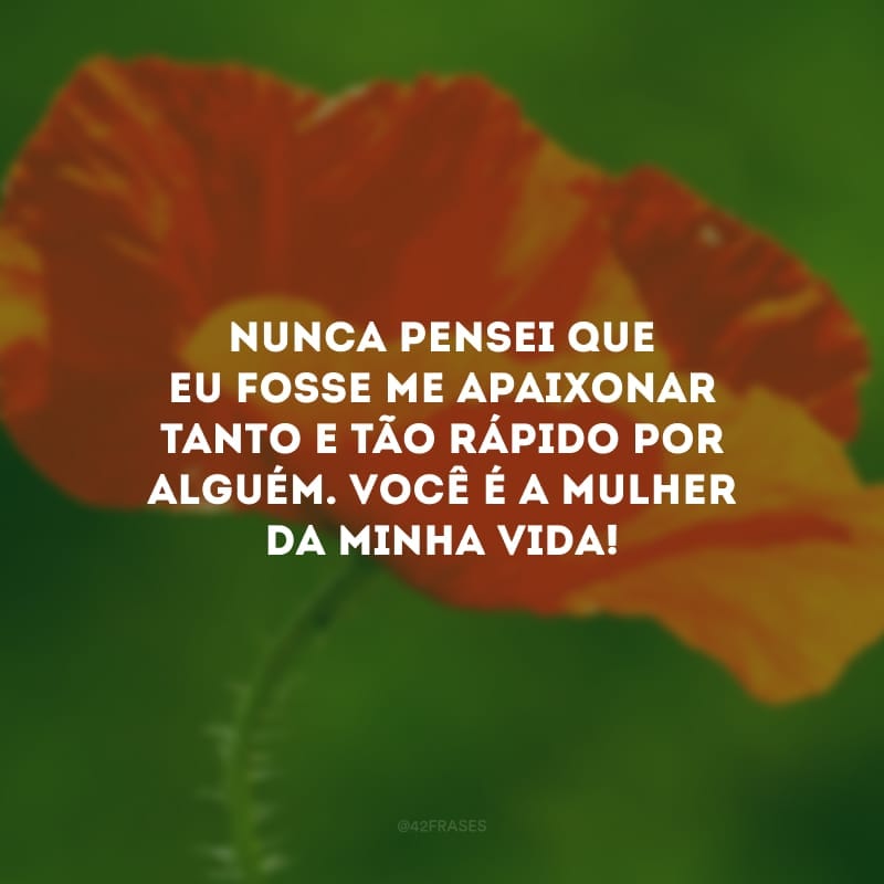 Nunca pensei que eu fosse me apaixonar tanto e tão rápido por alguém. Você é a mulher da minha vida! 