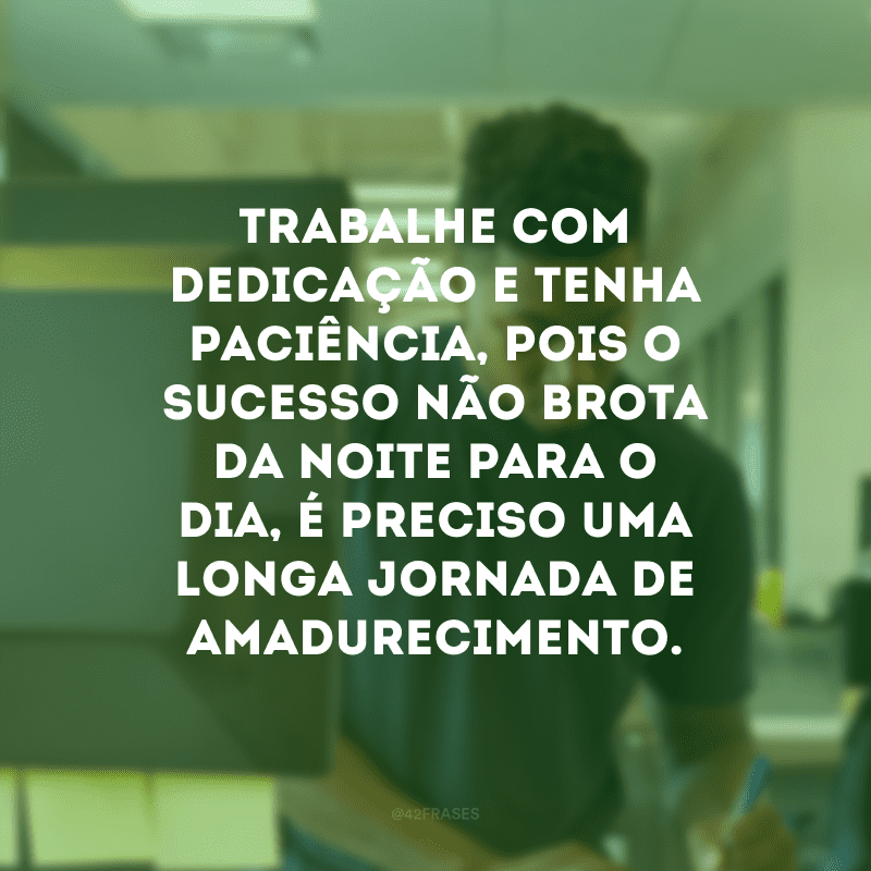 Trabalhe com dedicação e tenha paciência, pois o sucesso não brota da noite para o dia, é preciso uma longa jornada de amadurecimento.