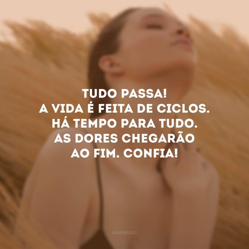 Tudo passa! A vida é feita de ciclos. Há tempo para tudo. As dores chegarão ao fim. Confia! 