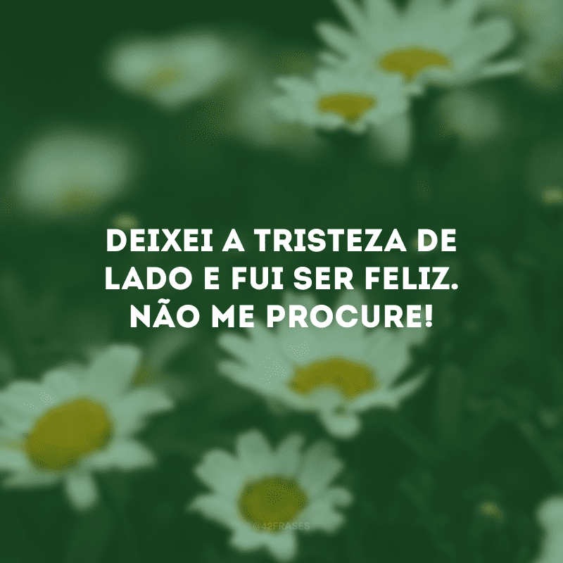 Deixei a tristeza de lado e fui ser feliz. Não me procure! 