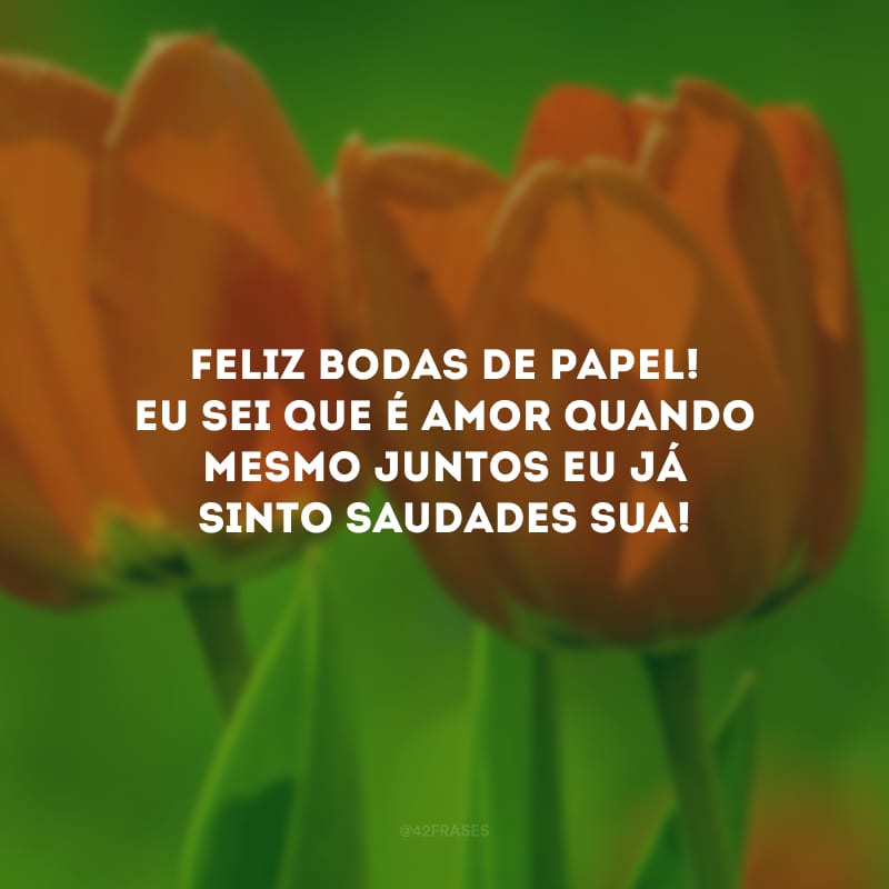 Feliz bodas de papel! Eu sei que é amor quando mesmo juntos eu já sinto saudades sua!