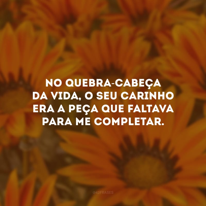 No quebra-cabeça da vida, o seu carinho era a peça que faltava para me completar.