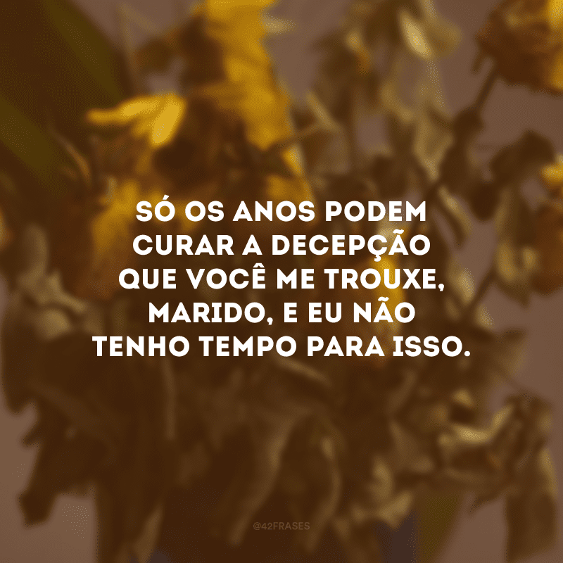 Só os anos podem curar a decepção que você me trouxe, marido, e eu não tenho tempo para isso.