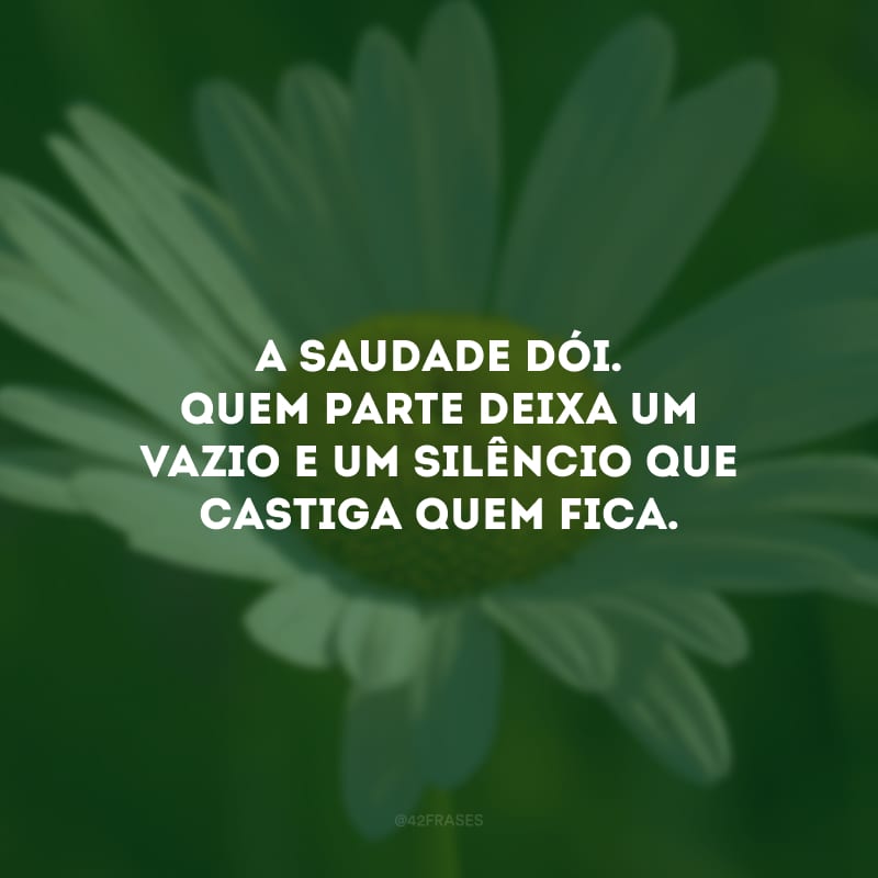 A saudade dói. Quem parte deixa um vazio e um silêncio que castiga quem fica. 