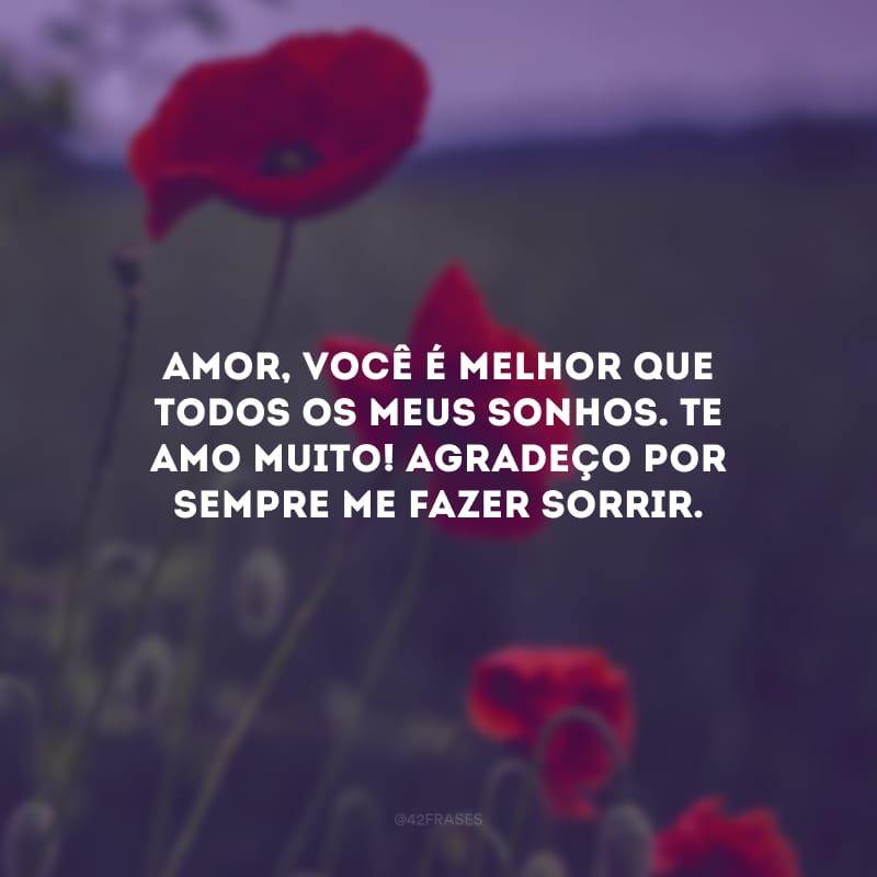 Amor, você é melhor que todos os meus sonhos. Te amo muito! Agradeço por sempre me fazer sorrir.