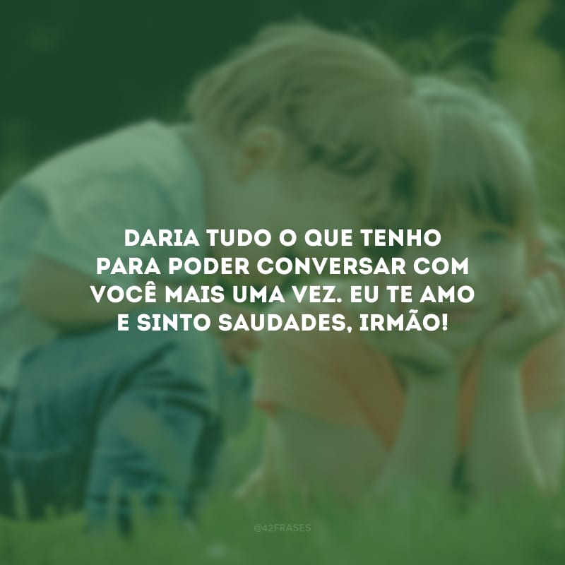 Daria tudo o que tenho para poder conversar com você mais uma vez. Eu te amo e sinto saudades, irmão!