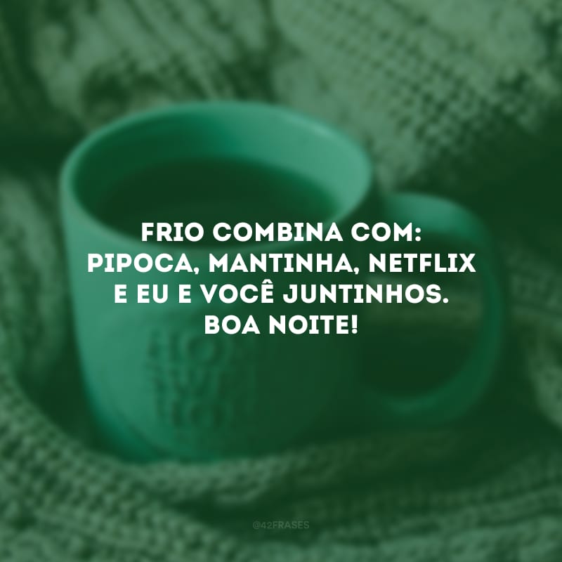 Frio combina com: pipoca, mantinha, Netflix e eu e você juntinhos. Boa noite! 