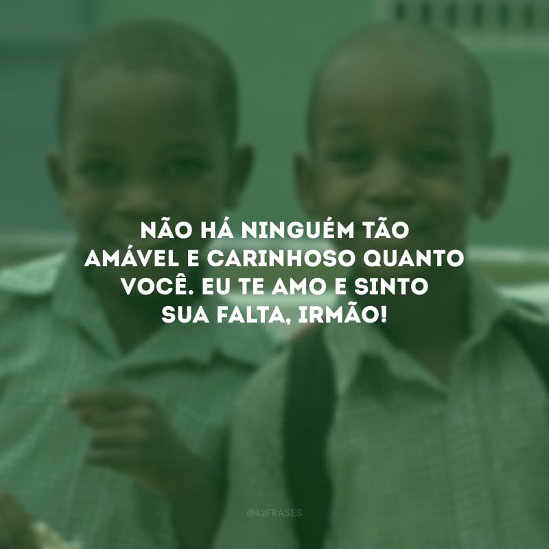 Não há ninguém tão amável e carinhoso quanto você. Eu te amo e sinto sua falta, irmão!