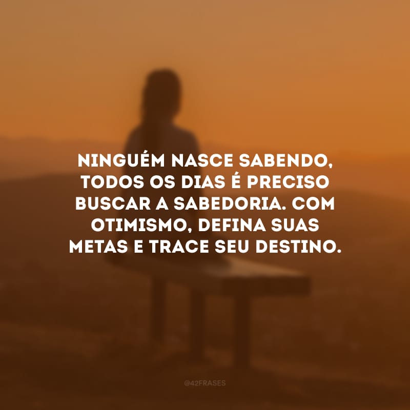 Ninguém nasce sabendo, todos os dias é preciso buscar a sabedoria. Com otimismo, defina suas metas e trace seu destino.