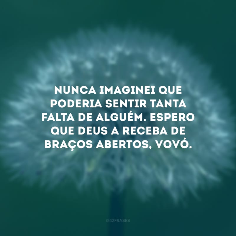 Nunca imaginei que poderia sentir tanta falta de alguém. Espero que Deus a receba de braços abertos, vovó. 