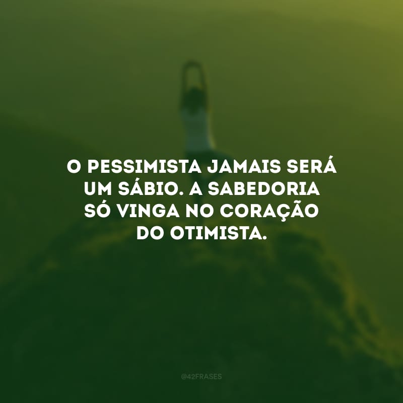 O pessimista jamais será um sábio. A sabedoria só vinga no coração do otimista.