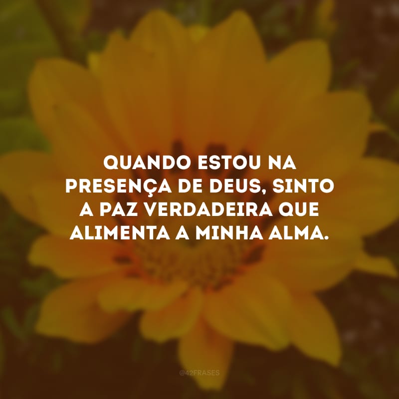 Quando estou na presença de Deus, sinto a paz verdadeira que alimenta a minha alma.