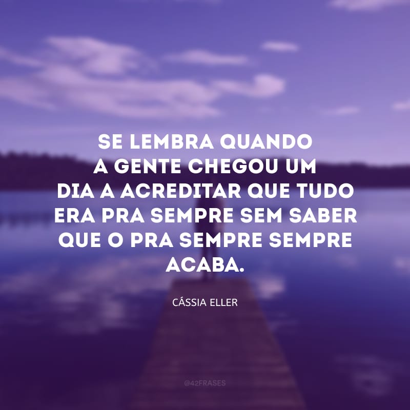 Se lembra quando a gente chegou um dia a acreditar que tudo era pra sempre sem saber que o pra sempre sempre acaba.